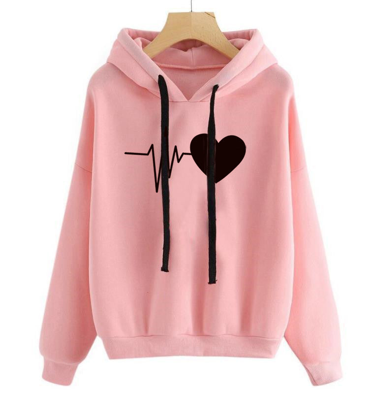 Heart Print Streetwear Women's Hoodies