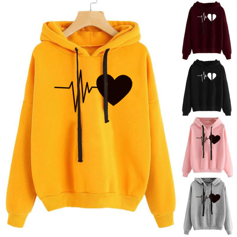 Heart Print Streetwear Women's Hoodies