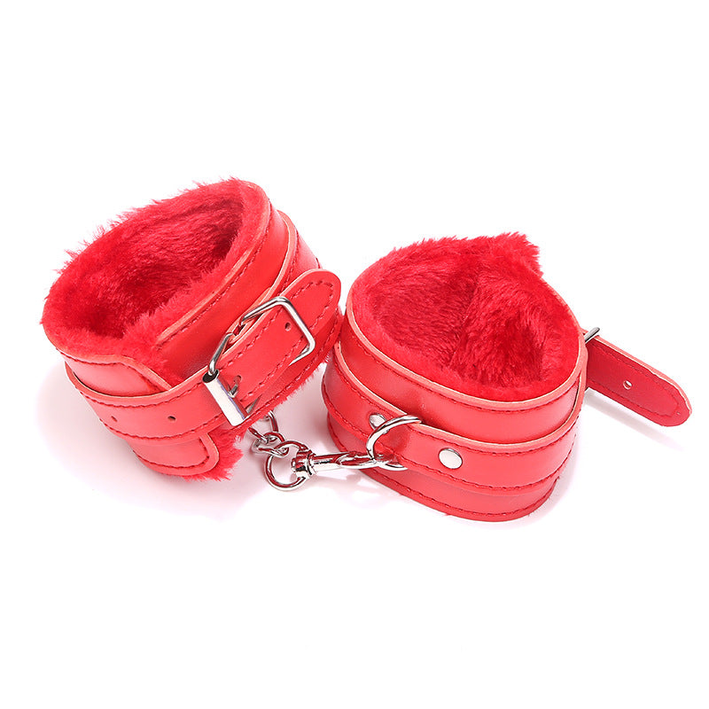 Boudoir Pink Leather Plush Handcuffs