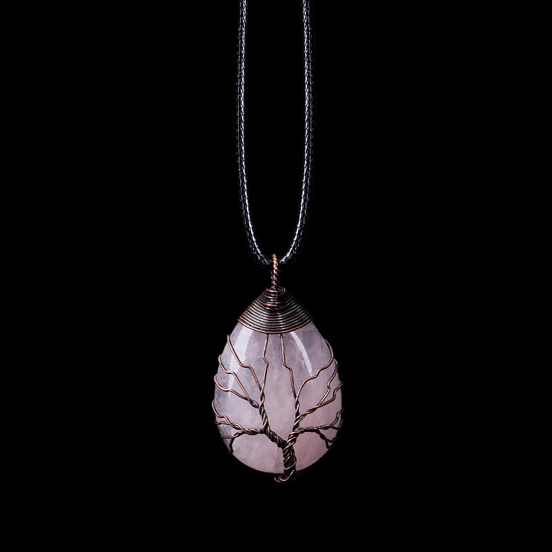 Natural Stone Crystal Drop-shaped Pendant Necklace