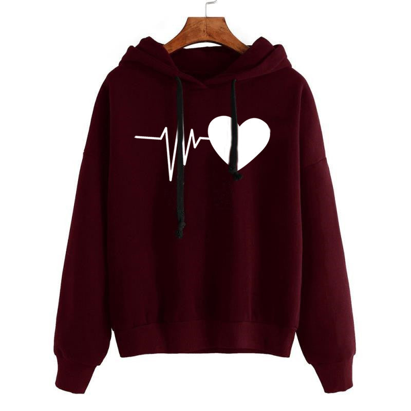 Heart Print Streetwear Women's Hoodies