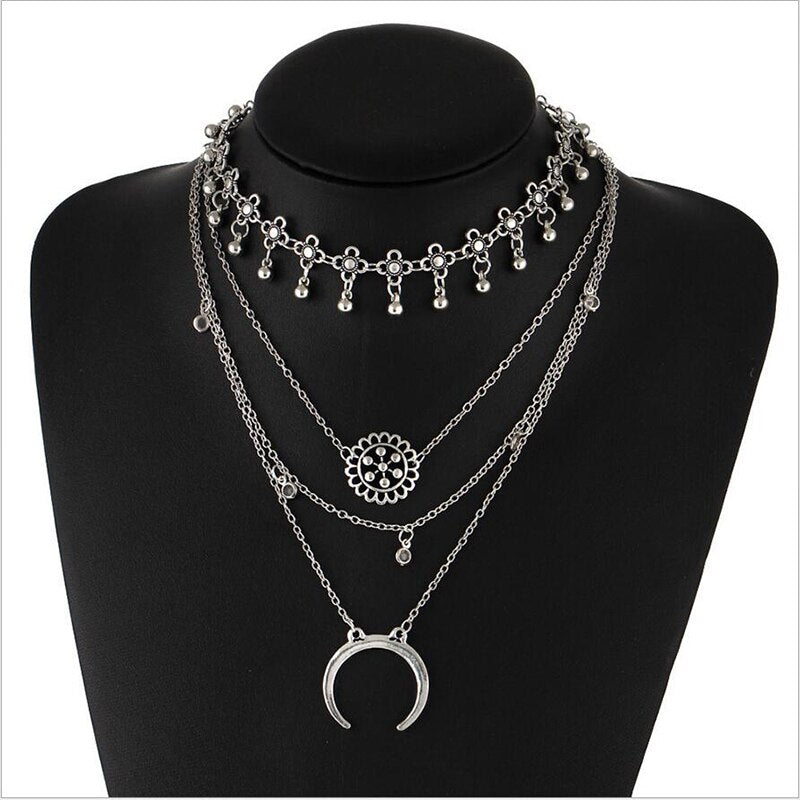 Multilayer Moon chest chain