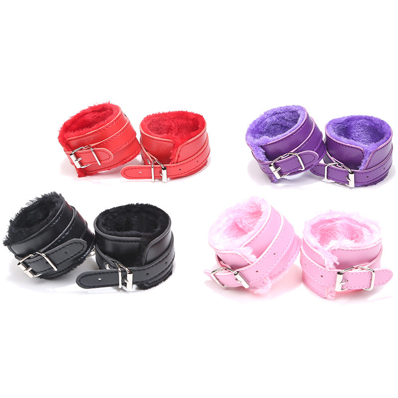 Boudoir Pink Leather Plush Handcuffs