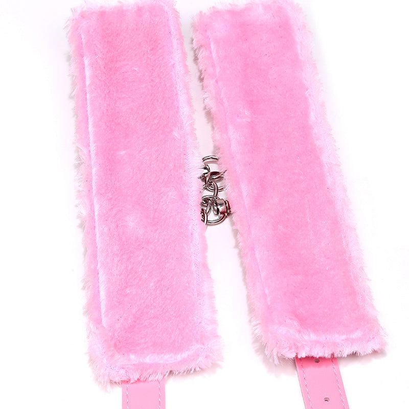 Boudoir Pink Leather Plush Handcuffs