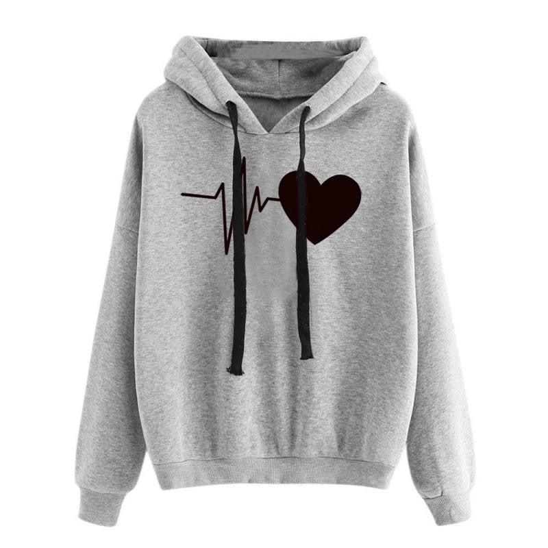 Heart Print Streetwear Women's Hoodies