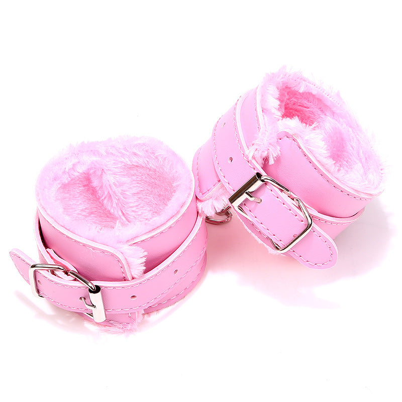 Boudoir Pink Leather Plush Handcuffs