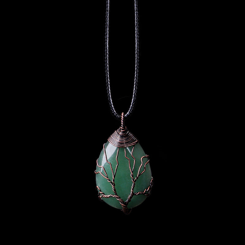 Natural Stone Crystal Drop-shaped Pendant Necklace