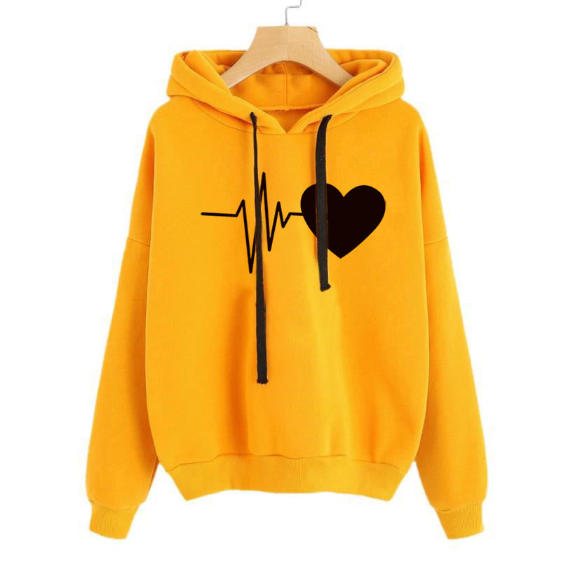 Heart Print Streetwear Women's Hoodies