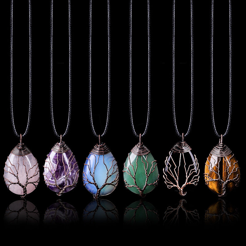 Natural Stone Crystal Drop-shaped Pendant Necklace