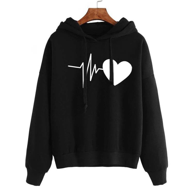 Heart Print Streetwear Women's Hoodies