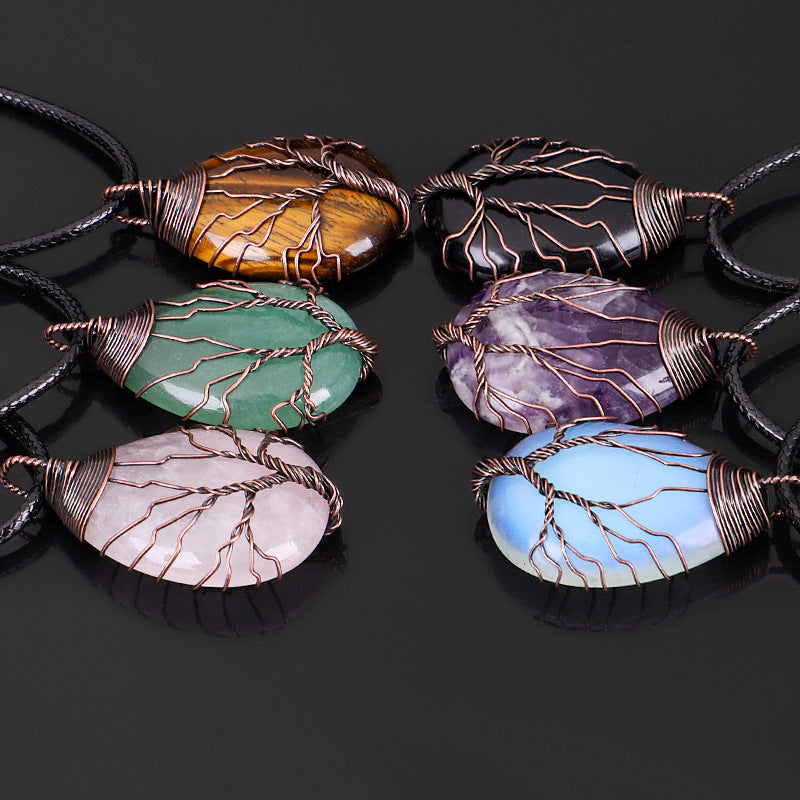 Natural Stone Crystal Drop-shaped Pendant Necklace