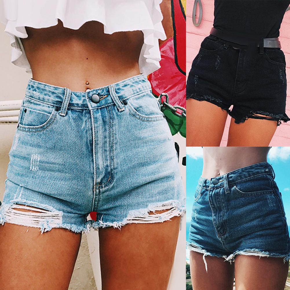 Ripped high-waisted jean shorts