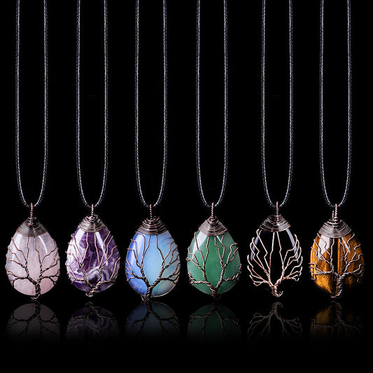 Natural Stone Crystal Drop-shaped Pendant Necklace