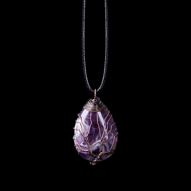 Natural Stone Crystal Drop-shaped Pendant Necklace
